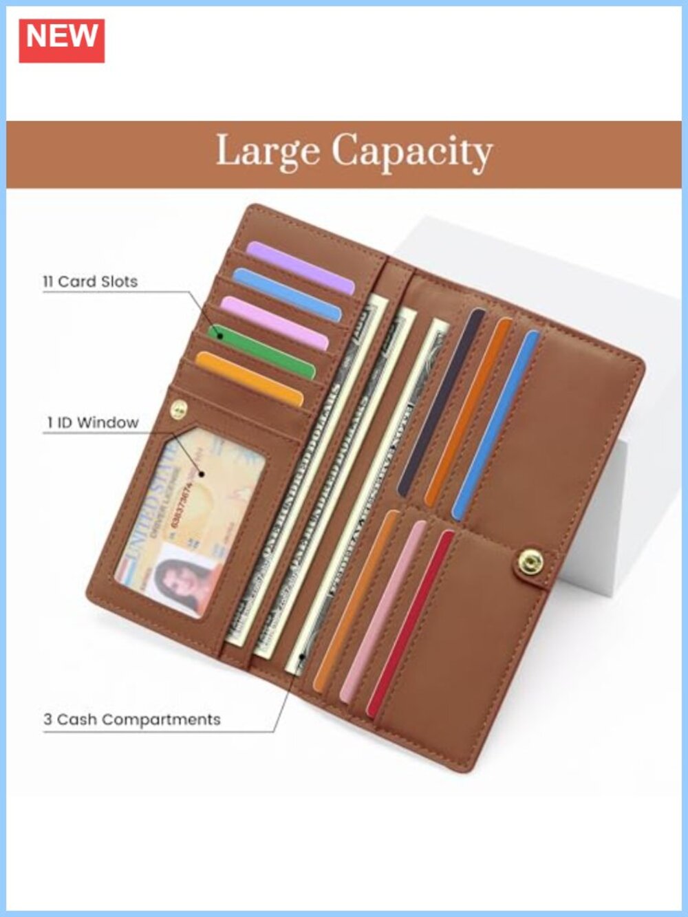 Slim RFID Blocking Wallet for Women - Minimalist Faux Leather Card Holder with - Picture 3 of 5